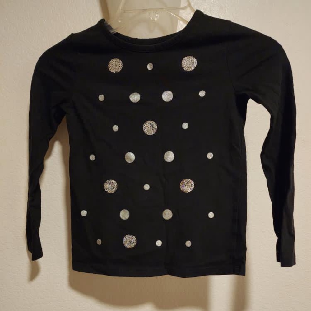 Silver Sequin and Glitter Circle Black Long Sleeve Shirt - Size M 6